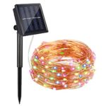 AYY Solar String Lights Outdoor, 4 Colors Starry Lights 100 Led 33′ Waterproof Copper Wire Fairy Ambiance Lighting with 2 Modes for Garden, Patio, Wedding, Christmas Party and Holiday Decoration