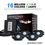 RGB LED Rock Lights with Bluetooth Controller, Timing Function, Music Mode – 2nd Gen 4 Pods Multicolor Neon LED Light Kit