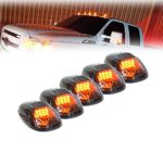 Xprite Newest Version 5pcs 12 LEDs Amber Yellow LED Cab Roof Top Marker Running Clearance Lights For Ford Dodge Truck SUV Pickup 4×4 (Black Smoked Lens )