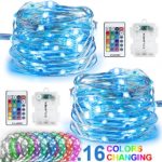 CYLAPEX 2 Set Fairy Lights Multi Color Changing with Remote, LED String Lights Battery Operated, 50 LEDs on 16.4FT Silvery Copper Wire Decorative String Lights for Bedroom Christmas Patio Waterproof