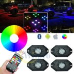 Wiipro LED RGB Rock Lights Kit – 4 Pods Multicolor Neon Wheel Lighting APP Bluetooth Control & Timing & Flashing & Music Mode for JEEP Off Road Truck Car ATV SUV Yacht Boat Interior