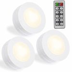 SALKING LED Puck Lights, Wireless LED Under Cabinet Lighting with Remote, Closet Light Battery Operated, Dimmable Under Counter Lights for Kitchen, Natural White-3 Pack