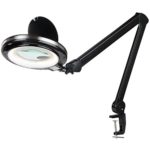 Brightech LightView PRO LED Magnifying Clamp Lamp – Daylight Bright Magnifier Lighted Lens – Dimmable with Adjustable Color Temperature Utility Light for Desk Table Task Craft or Workbench –Black