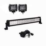 Glotech 22″ 120W Offroad Led Light Bar Flood Spot Combo Beam IP67 Waterproof With 2PCS 36W Tri-row Pods and 12V 40A Remote Wiring Harness For Jeep UTV ATV Truck, 1 Year Warranty