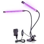 Rozway Dual Head Grow Lamp 18W LED Bars for Added Daylight. 360° Goosenecks, Remote Control w/ 4-Level Dimmer, 3-Setting Timer. Electric or USB. for Indoor Plants Hydroponics and Greenhouse Growing