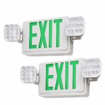 Green LED Emergency Exit Light with Battery Backup, UL-Listed Exit Sign Light, AC 120V/277V, Dual Square Heads Lights for Hallways/Corridors/Stairways, Pack of 2