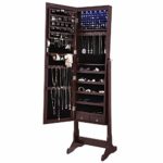 SONGMICS 6 LEDs Jewelry Cabinet Large Mirrored Jewelry Armoire Organizer with 2 Drawers Brown, Sturdy and Stylish UJJC94K