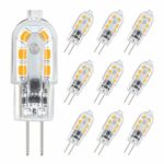 DiCUNO G4 LED Warm White Light Lamps, 1.5W Equivalent to 15~20W T3 Halogen Track Bulb, AC/DC 12V, Non-dimmable, 10 Packages