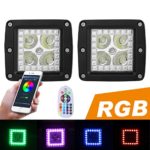 PROAUTO LED Work Light with RGB Halo and Remote for Jeep Wangler 12w Flash Spotlight with Harness for SUV Pick-up RGB Off Road Light for Truck