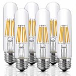 Dimmable Edison Led, Tubular Bulb T10, 6W Vintage Led Filament Light Bulb, 60W Equivalent, 2700K Soft White, E26 Medium Base Lamp Bulb, for Display Cabinet Showcase Piano, 6 Pack