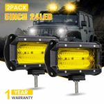 AMBOTHER 5” 144W Light Bar Waterproof Off Road LED Pod Lights Driving Beam Fog Lights Work Light for Jeep Truck Motorcycle Van Wagon ATV SUV Pickup, 24LED, Yellow, 1 Year Warranty (2 Pack)