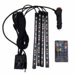 Qianbao Car Strip Light, 4pcs 48 LEDs Interior Lights Multi-color with Sound Active Function and Wireless Remote Control, with Cigarette Lighter
