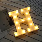 Vacally LED light，Alphabet Letter Lights LED Light Up White Plastic Letters Standing Hanging A -Z & Wedding Birthday Decorate (H)