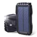 Elzle 25000mAh Portable Solar Power Bank Dual USB Output Battery Bank with Strong LED Light, Outdoor Solar Charger Phone External Battery Shockproof Dustproof for iPhone Series, Smart Phone, More