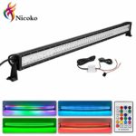 Nicoko 52″ 300w straight LED Light bar With Chasing RGB Halo 10 solid color over 72 modes Spotlights Off Road Lights Driving Lights Fog Lights LED Work Light with mounting brackets wiring harness