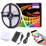 Led Strip Light, 16.4ft/5m RGB 150Leds SMD5050 App Rope Light with 12V Power Supply, Bluetooth Controller and String Light Fixing Clips, Color Changing Music Light Strip for Home Kitchen