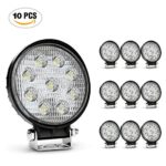 Nilight 10pack 4inch 27W Flood Round LED Work Light Fog Light Waterproof Offroad Driving Led light for Jeep SUV Boat Truck ATV Car,2 year Warranty