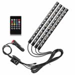 sunva Car LED Strip Light, Sound Active 4pcs 48 LED Multicolor Music Car Interior Lights Under Dash Waterproof Lighting Kit, Wireless Remote Control, Car Charger Included fit All Vehicles