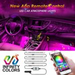 CARANTEE [Upgraded] Car LED Strip Light 4pcs 48 LED Bluetooth App Control Multicolor Music Car Interior Lights, Sound Active Function, Waterproof, Multi-Mode Change(DC 12V)
