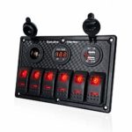 6 Gang Rocker Switch Panel – Digital Voltmeter Display, Dual 5V USB Charger Socket, DC 12V Slot, Red LED Light, 12V-24V Circuit Breaker General Switching Can be Used for Marine Boat Car Vehicles DIY