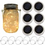 6-Pack Solar-powered Mason Jar Lights 20 LEDs (6 Hanger Included / No Jar),Warm White Glass Waterproof Fairy Hanging Lighting,Outdoor String Lids for Regular Mouth Jars for Patio Lamp Decor