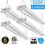 Linkable LED Shop Light for Garage, 42W 5200lm 4FT, 6000-6500K Daylight White, with Pull Chain (ON/Off) cETLus Listed, 5-Year-Warranty, 6000K (4PK)