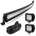 Led Light Bar Yitamotor 300W 52 Inch Curved Light Bar White + 2PCS 4 Inch 18W Flood Light Pod with Switch Wiring Harness compatible for Offroad Driving Jeep Truck Car ATVs 4×4 4WD