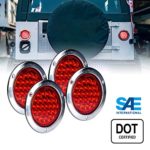 4pc 4″ Inch Round LED Trailer Tail Lights [DOT Certified] [Stainless Steel Chrome Bezel] [Connector Plug Included] Stop Brake Lights for Trucks RV Jeep