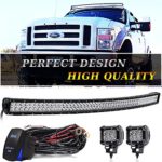 TURBOSII 54 Inch Curved Led Light Bar Spot Flood Combo Offroad Bumper Windshield Roof Light + 4 inch LED Pods + Rocker Switch Wiring for Jeep Wrangler Jk ATV RZR Truck RV Dodge Ram UTV 4X4 Chevy Boat