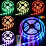 YUNLIGHTS LED Strip Lights, Christmas Decorations Rope Lights 32.8Ft 10M 600leds 5050 Color Changing RGB String Lights Waterproof Flexible with 44 Keys IR Remote & 12V 3A Power Supply