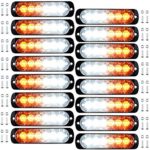 16pcs 6-LED White Amber Surface Mount Emergency Warning Beacon Flash Caution Construction Strobe Light Bar 16 Flashing for Car SUV Pickup Truck Trailer Van RV