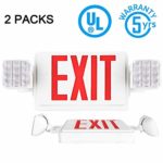 SPECTSUN Exit Sign with Emergency Light, Red Emergency Exit Lights with Battery Backup – 2 Pack, Exit Light with Emergency Light/Photoluminescent Exit Sign/Emergency Exit Light Led/Lighted Exit Sign