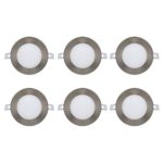 LED Recessed Light Fixture 4 inch Round with Driver, 3000K Soft White, 12W, 720 Lumens, 120V, Low Profile, Dimmable, Energy Star and IC Rated, Brushed Nickel Trim, 6 Pack