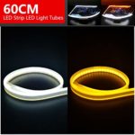 60CM Ultrathin LED Strip Lights DRL Daytime Running Headlight White-Amber Dual Color 2pcs Waterproof Flexible LED Tube Side Signal Light (60CM)