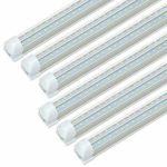 JESLED 8FT LED Shop Light Fixtures, 8 Foot LED Cooler Light Fixture, 72W 7200LM, 6000K Cool White, Dual Row V Shape T8 Integrated LED Tube Lights Bulb for Garage, Workshop, Plug and Play (Pack of 6)