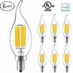 Candle Bulbs, Goodia E12 6W LED Filament Candelabra Clear Bulbs, Flame Tip Decorative Light Bulbs 60W Equivalent – 2700K Warm White, 6 Pack