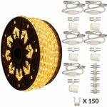 AQL Dimmable Warm White LED Rope Light Deluxe Kit, 120 Volts, Full 360 Degrees LED 513PRO Diode, 150ft/Roll, Commercial Grade Indoor/Outdoor Rope Light, IP65 Waterproof
