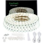 GuoTonG 50ft LED Light Strip kit,Waterproof, 6000K Daylight White,110V 2 Wire, Flexible, 900 Units SMD 2835 LEDs,UL Listed Power Supply