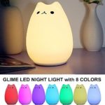 Kids Night Light,GLIME LED Cat Night Light Kitten Lamp Colorful Lighting Tap Control Model Chang Silicone Toy Soft Cover Nursery Bedroom Bedside DC 5V USB