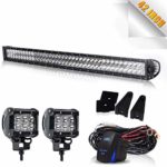 DOT Approved 40-42In 240W Spot Flood Combo Led Light Bar On Bumper Roof Rack Push Bar Grill + 4In Pods Cube Fog Lights For Ford Side by Side Polaris Ranger Golf Cart Toyota Tundra Chevy Jeep 12V-24V