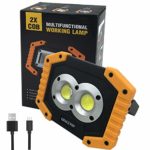 LED Work Light Rechargeable with USB Port, 2X COB Light 20W 1000 Lumen Portable Lighting with Stand,Built-in 6400mAh Lithium Batteries,Led Work Lamp for BBQ, Camping, Fishing Light