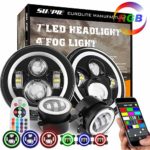 7″ LED Headlights with RGB Halo + 4″ LED Fog Lights for Jeep Wrangler 1997-2017 JK TJ LJ Front Bumper Lamp Driving Lights by Phone APP Remote Control