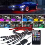 4Pcs Car LED Neon Undercar Glow Lights Underglow Atmosphere Decorative Bar Lights kit Strip,Led Car Light Underglow Kit RGB Multicolor Neon Underbody 8 Color With Sound Active and Wireless Remote …