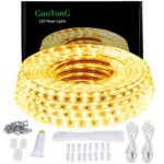 GuoTonG 50ft/15m LED Lights Strip kit,Waterproof, 3000K Warm White,110V 2 Wire, Flexible, 900 Units SMD 2835 LEDs,UL Listed Power Supply,Indoor/Outdoor Use, Ideal for Backyards, Decorative Lighting