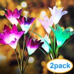 AINAAN LSHD3 Solar Stake 8 Lily Flowers Multi-Color Changing LED Lights for Garden, Patio, Backyard, Waterproof IP65, Work for 8 to 10 Hours (Purple and White)