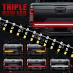 MIHAZ LED Tailgate Light Bar – 60″ Triple Row 5-Function Strip Light Running, Brake, Sequential Amber Turn Signal, Reverse Tail Light for Pickup Trailer SUV RV VAN, No Drill Install 1yr-Warranty