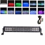 IOV LIGHT 22Inch Straight 120W Cree Led Light Bar 12V RGB Chasing Halo Ring Many Colors Changing and about 300 Flashing Modes Strobe Led Light Bar Combo Beam for Off road 4×4 SUV ATV Free Wire Harness