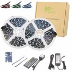 BIHRTC DC 12V LED Strip Lights SMD 5050 RGB 32.8Ft(10M) Waterproof IP65 Black PCB Board Lighting 60leds/m 44 Keys IR Remote Controller 5A UL Power Adapter for Xmas Party Bedroom Indoor Decoration