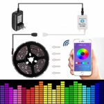 Led Strip Lights 16.4ft/5m Non-Waterproof LED Lights Kit 5050 RGB Rope Lights with Bluetooth Smartphone APP Controller & 12V 3A Power Supply for iOS and Android System