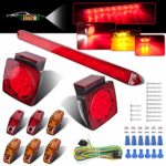 LIMICAR LED Trailer Lights Kit 12V Waterproof Square Stop Turn Tail Truck Lights w/Wire & Bracket Red/Amber Side Fender Marker Lamps 3rd Brake ID Light Bar for Trailer Boat Camper Snowmobile RV